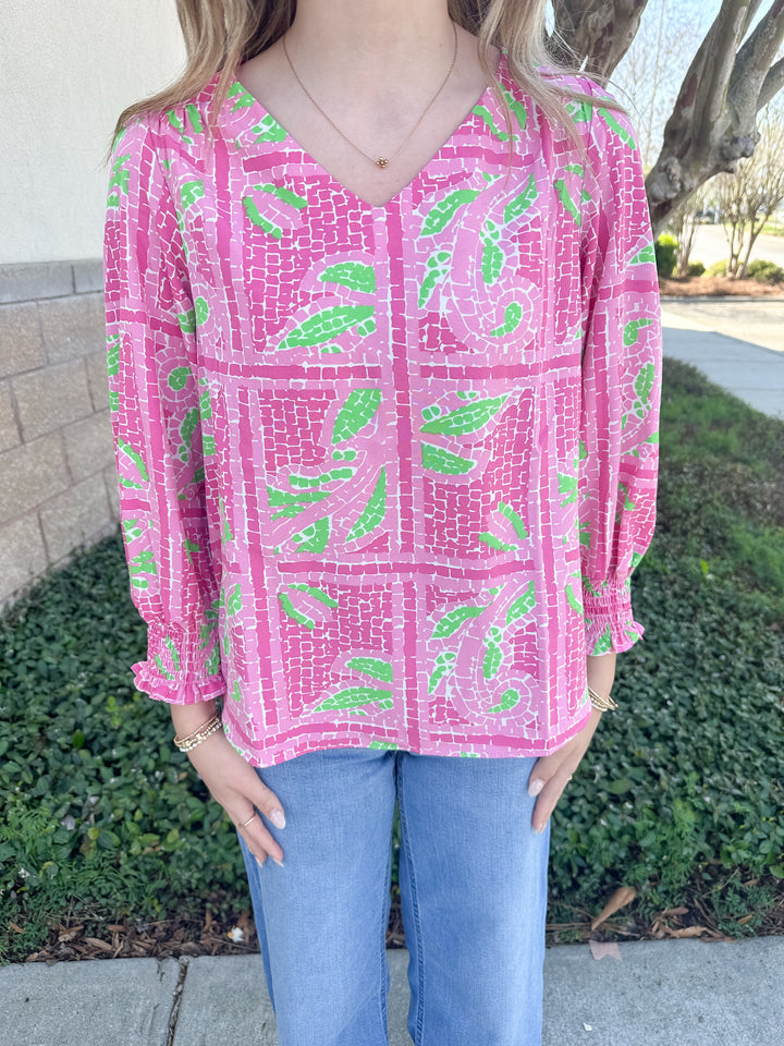 Ashlyn Top - Trellis Tiles Pink