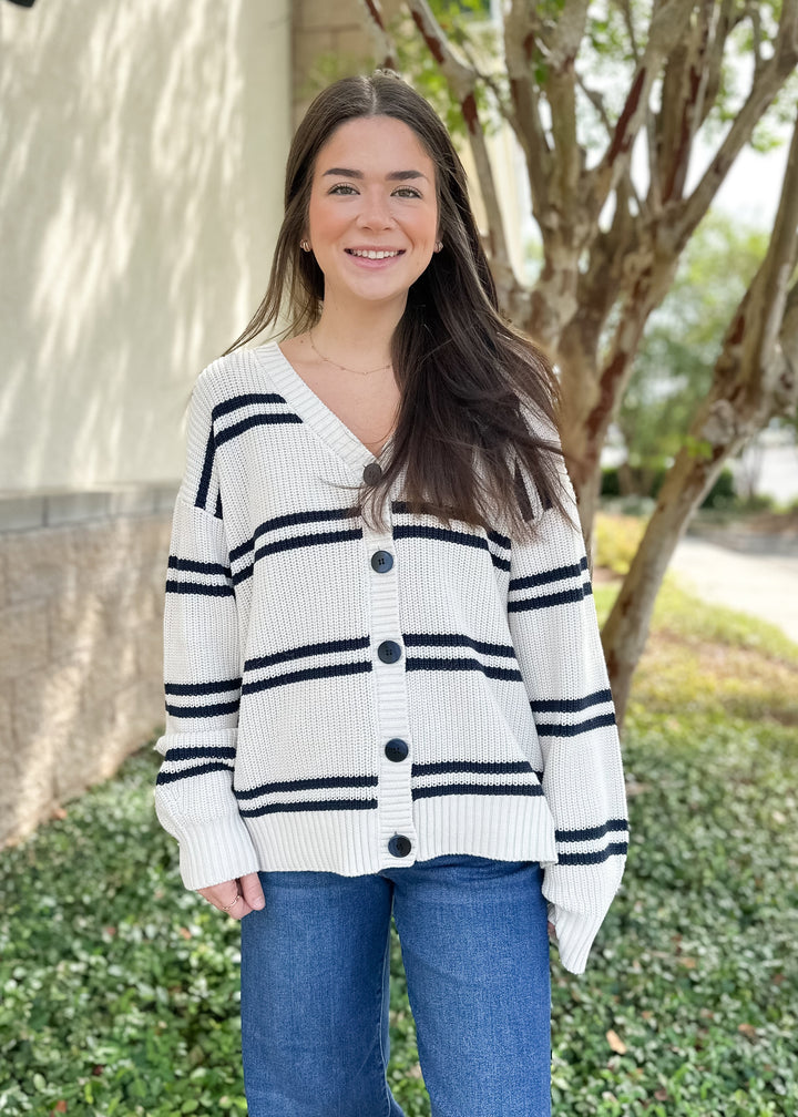Boyfriend Striped Cardigan - Crystal