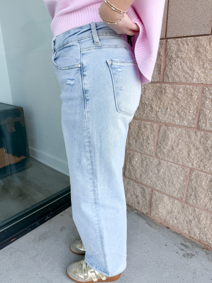 Risen Kathy - High Rise Crop Barrel Jeans - Light