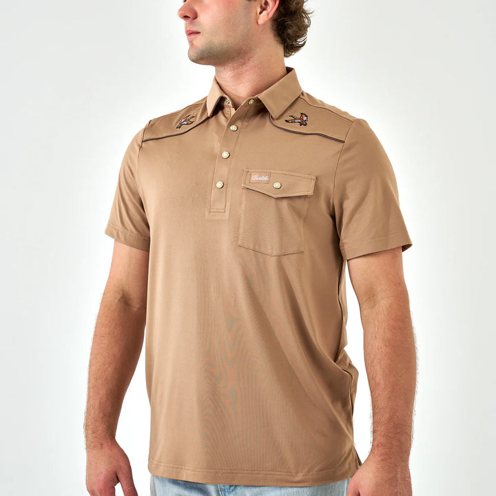 Burlebo Men’s Pearl Snap Performance Polo - Mallards Khaki