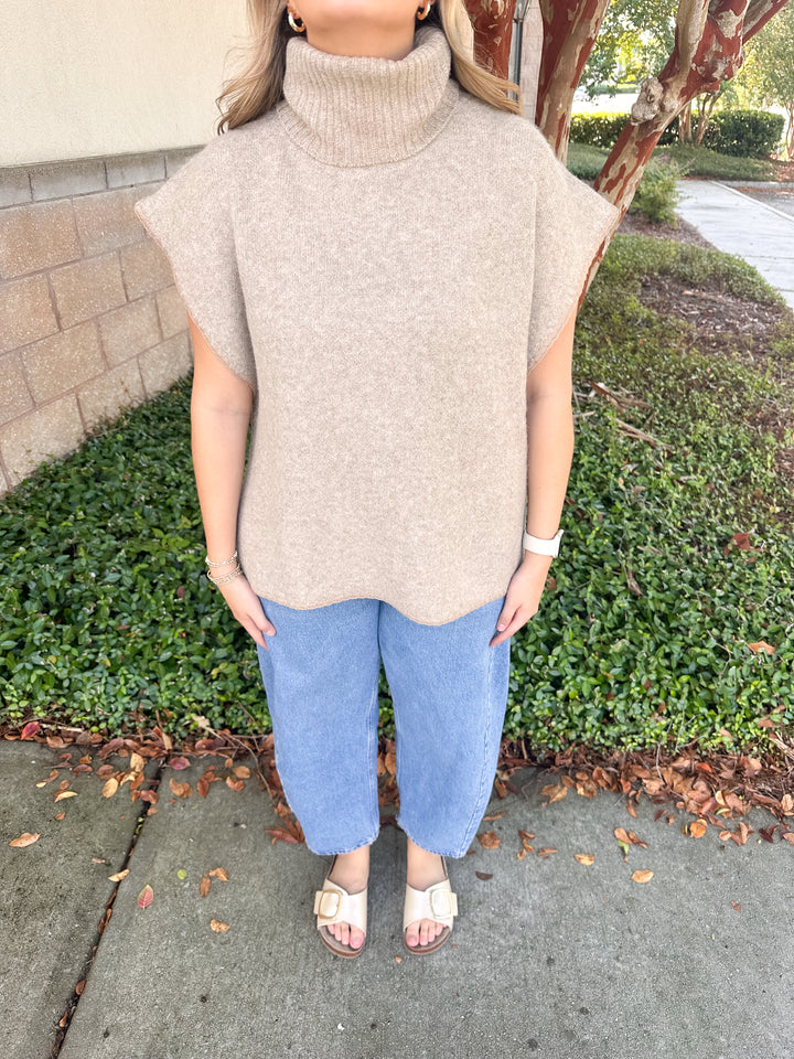Kate Turtleneck Poncho - Taupe