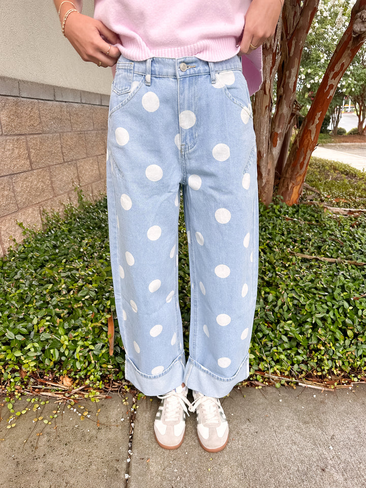 Rowan Polka Dot Barrel Jeans - Light Wash