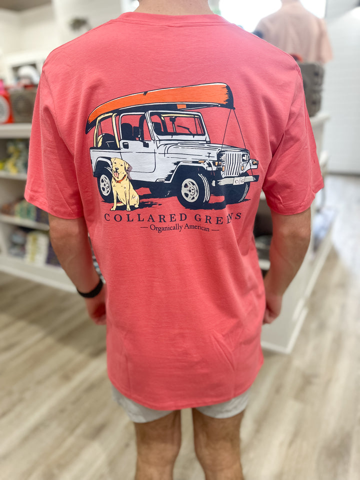 Collared Greens Jeep Dog S/S T-Shirt - Coral