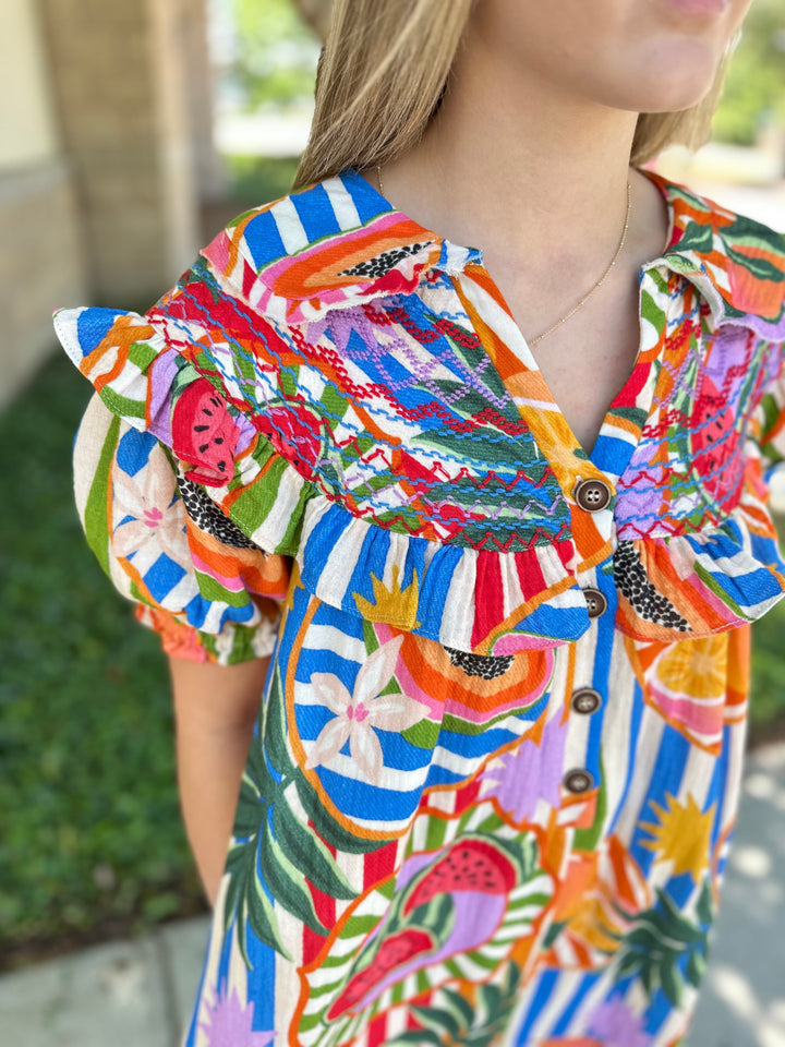 Tropical Island Fruit Stitch Peter Pan Dress