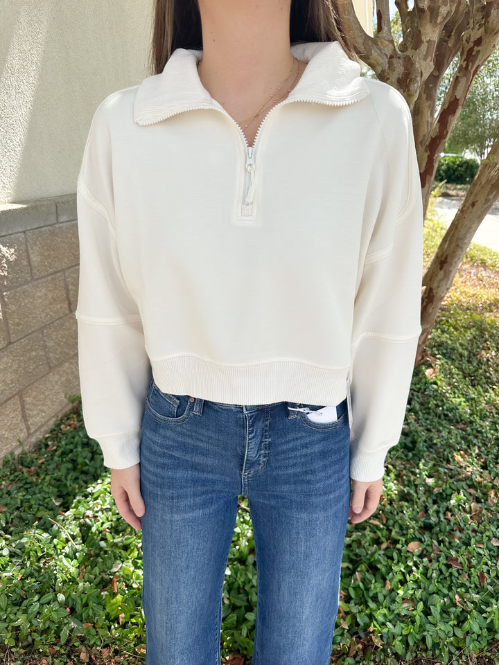 Simply Contrast Quarter Zip - Oatmeal Heather