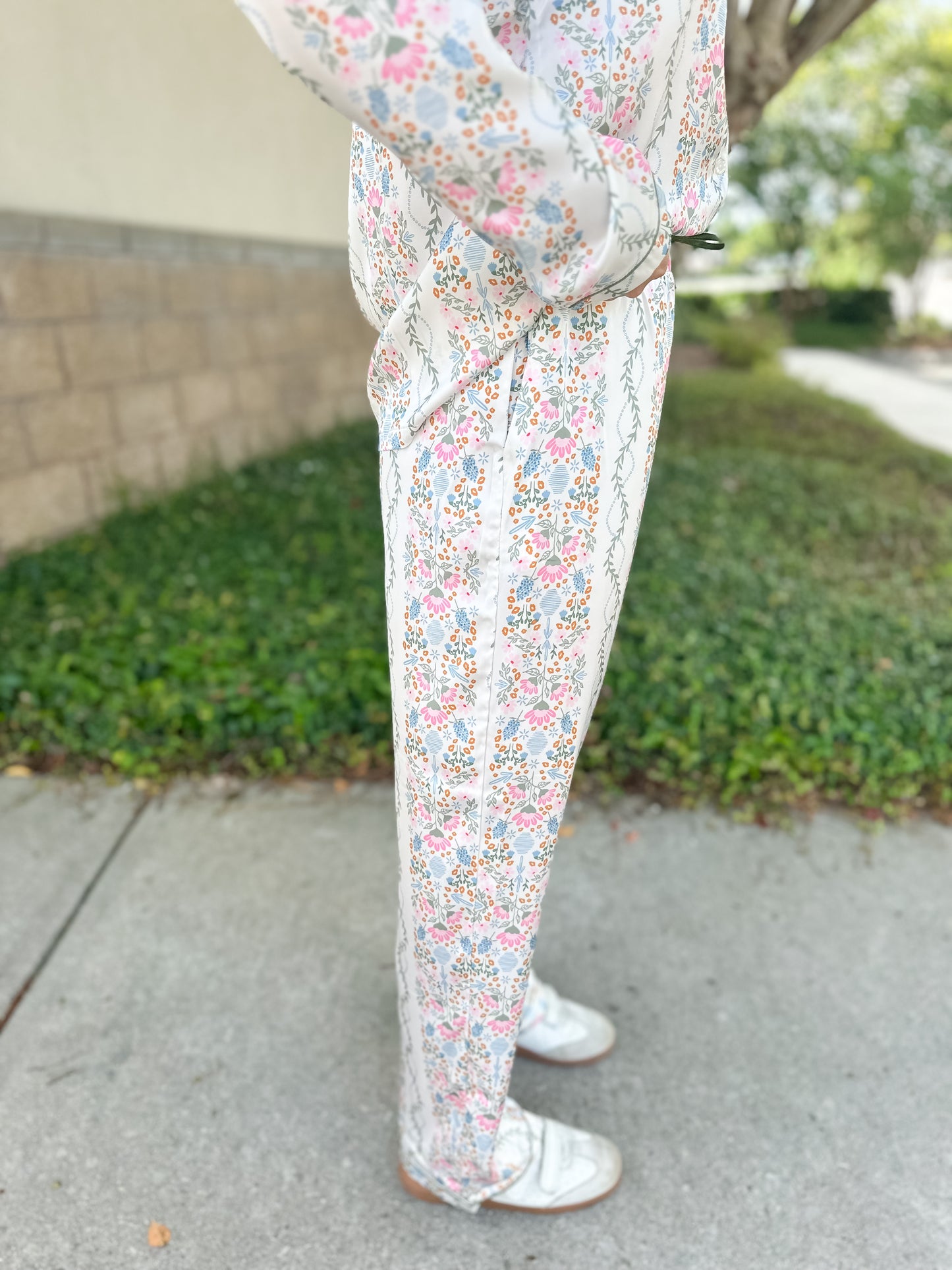 Charlotte Ivy Lane Satin Pajama Pant Set - Ivory