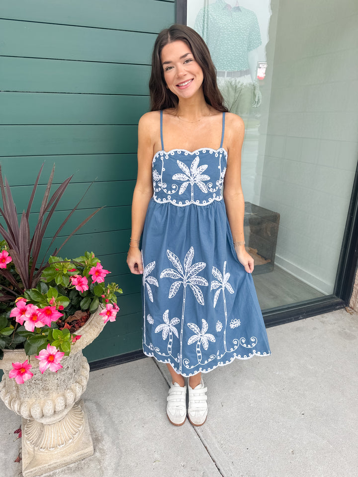 Fran Embroidered Dress - Navy