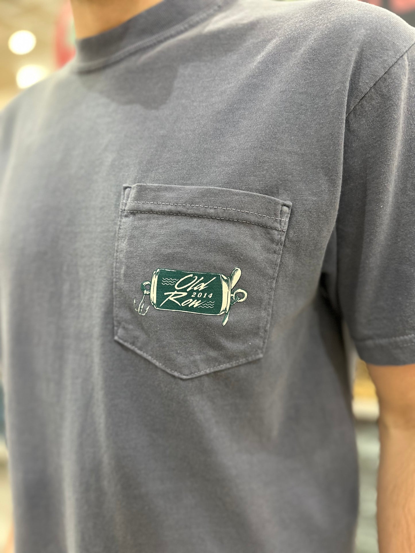 Old Row Bottoms Up, Bobbers Down Pocket S/S T-Shirt - Blue Jean