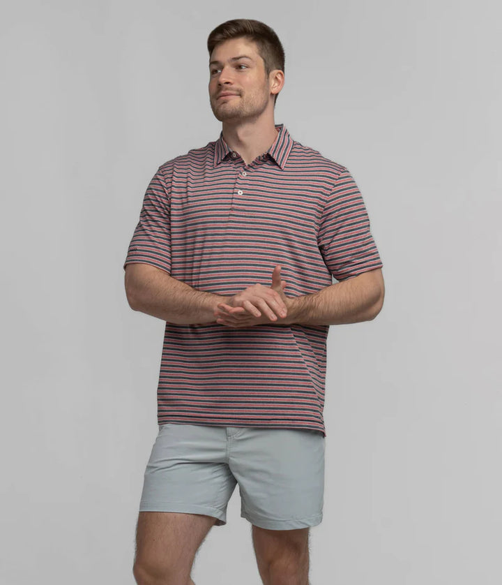 SSCO Men’s Cahaba Heather Stripe Performance Polo - Black Cherry