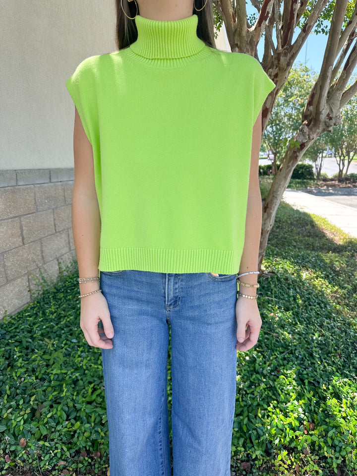 Bailey Turtleneck Hi/Lo Sweater - Lime