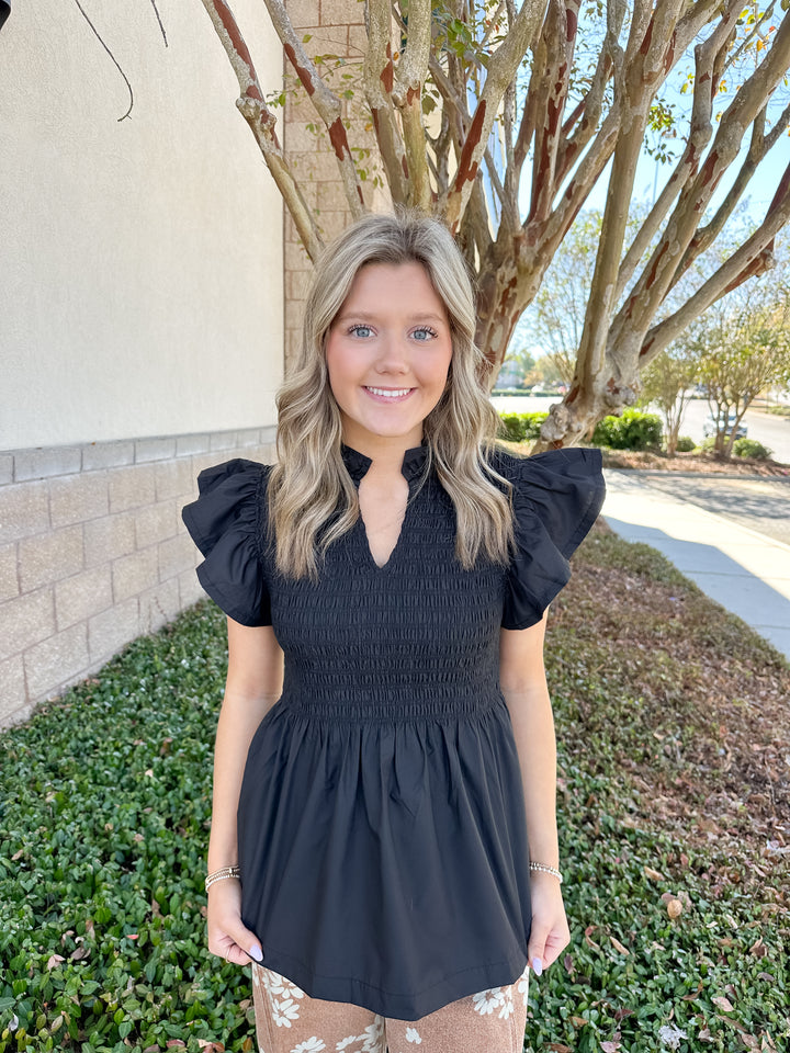 Andy Smocked Top - Black