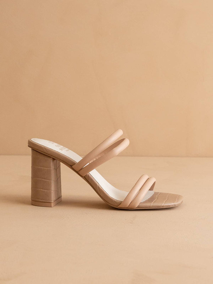 Angela Strappy Block Heel - Nude Embossed-Alligator