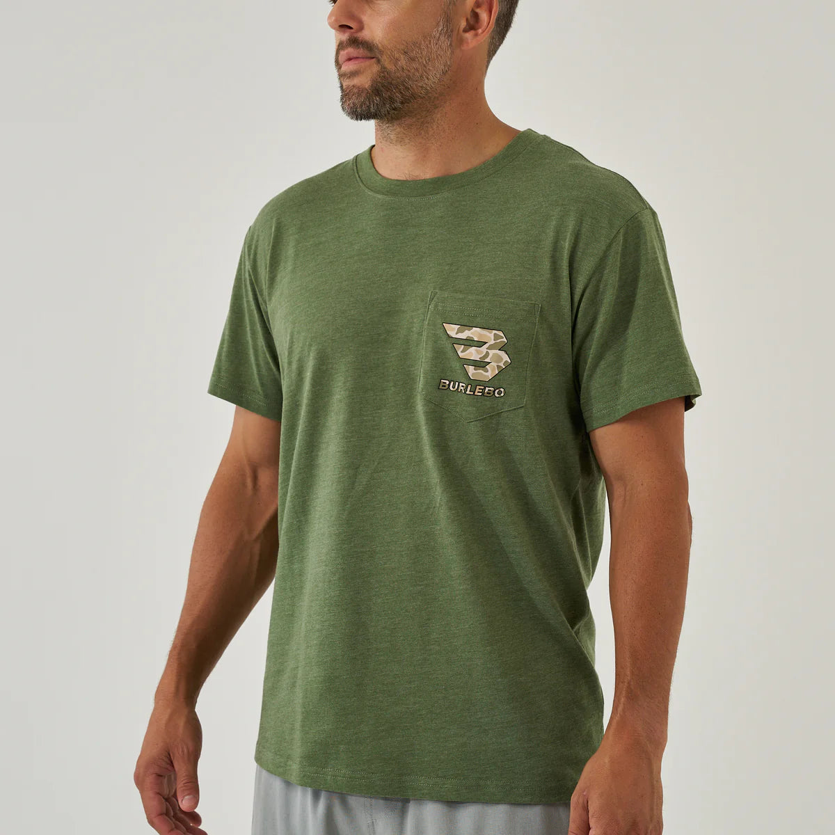 Burlebo Men’s Mallard Camo Dog Pocket T-Shirt - Heather Olive