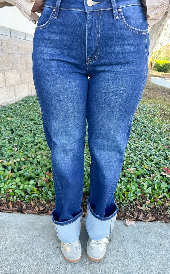 Risen Addison - Mid Rise Ankle Straight Cuff Jeans Dark