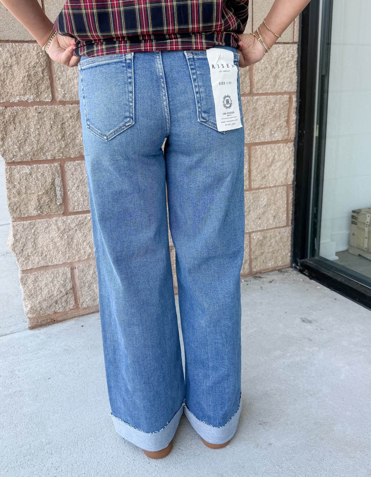 Risen Lexi Wide Leg Cuffed Jeans - Medium