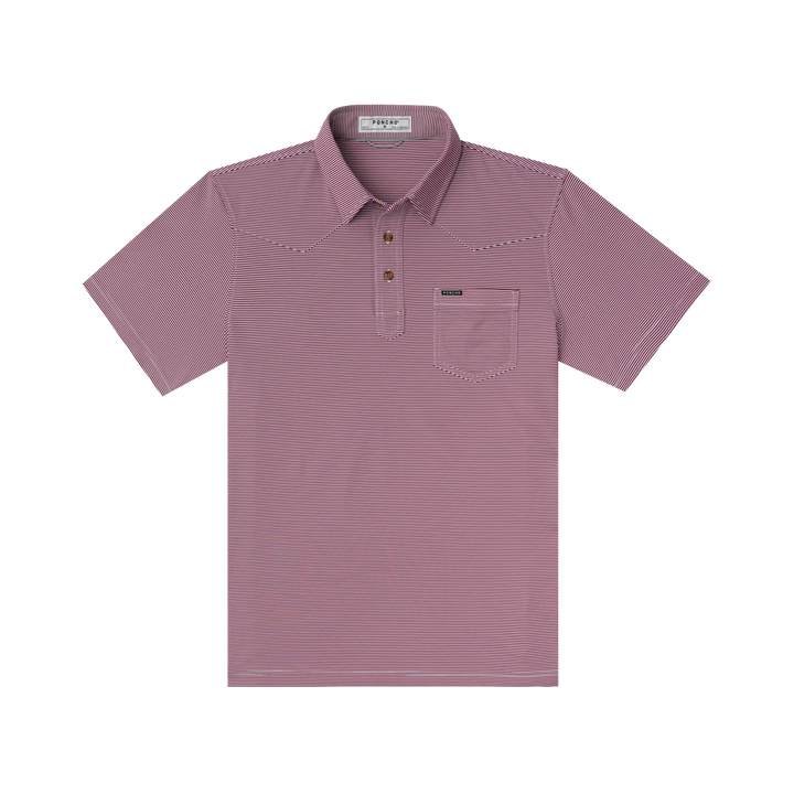 Poncho Men’s “The Top Row” Regular Performance Polo - Striped Maroon