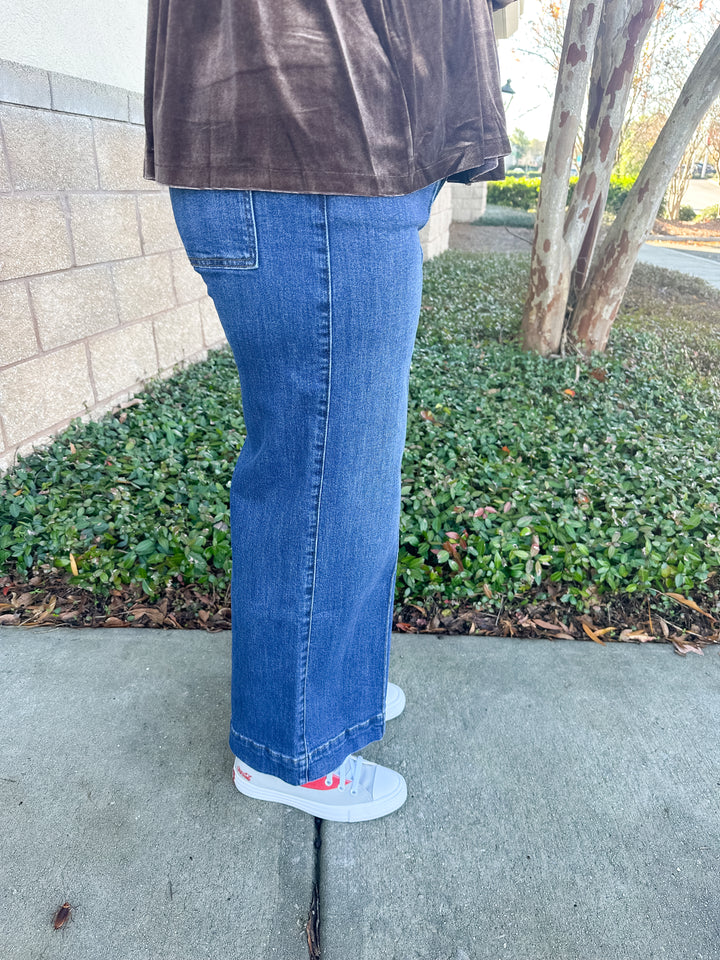 AW Pin Tuck Wide Leg Jean - Dark