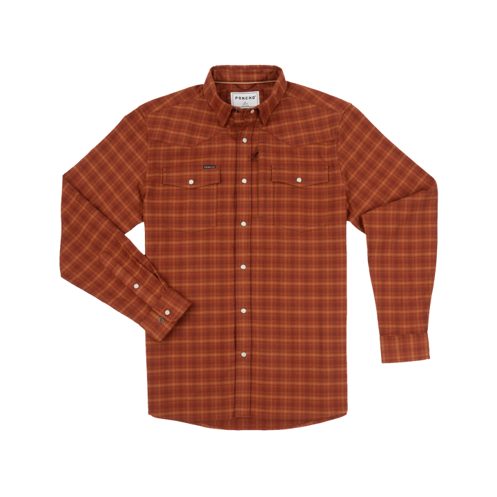 Poncho Men’s “The Pitstop” Regular Performance Flannel - Orange/Maroon/Peach