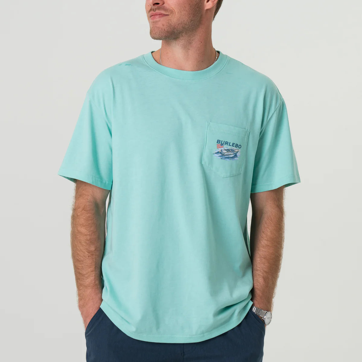 Burlebo Men’s Lake Weekend S/S Pocket T-Shirt - Island Reef