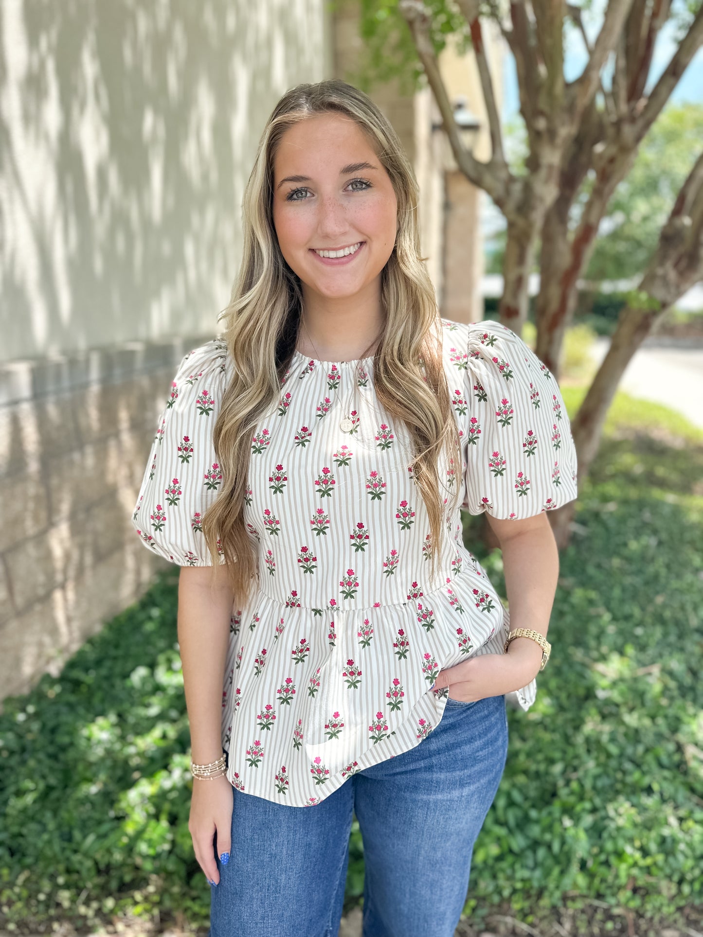 Nina Top - Cottage Stripes Tan