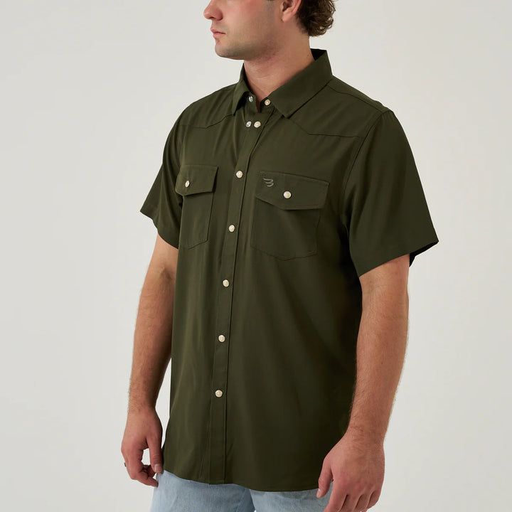 Burlebo Men’s Performance S/S Western Button Up - Mallard Green