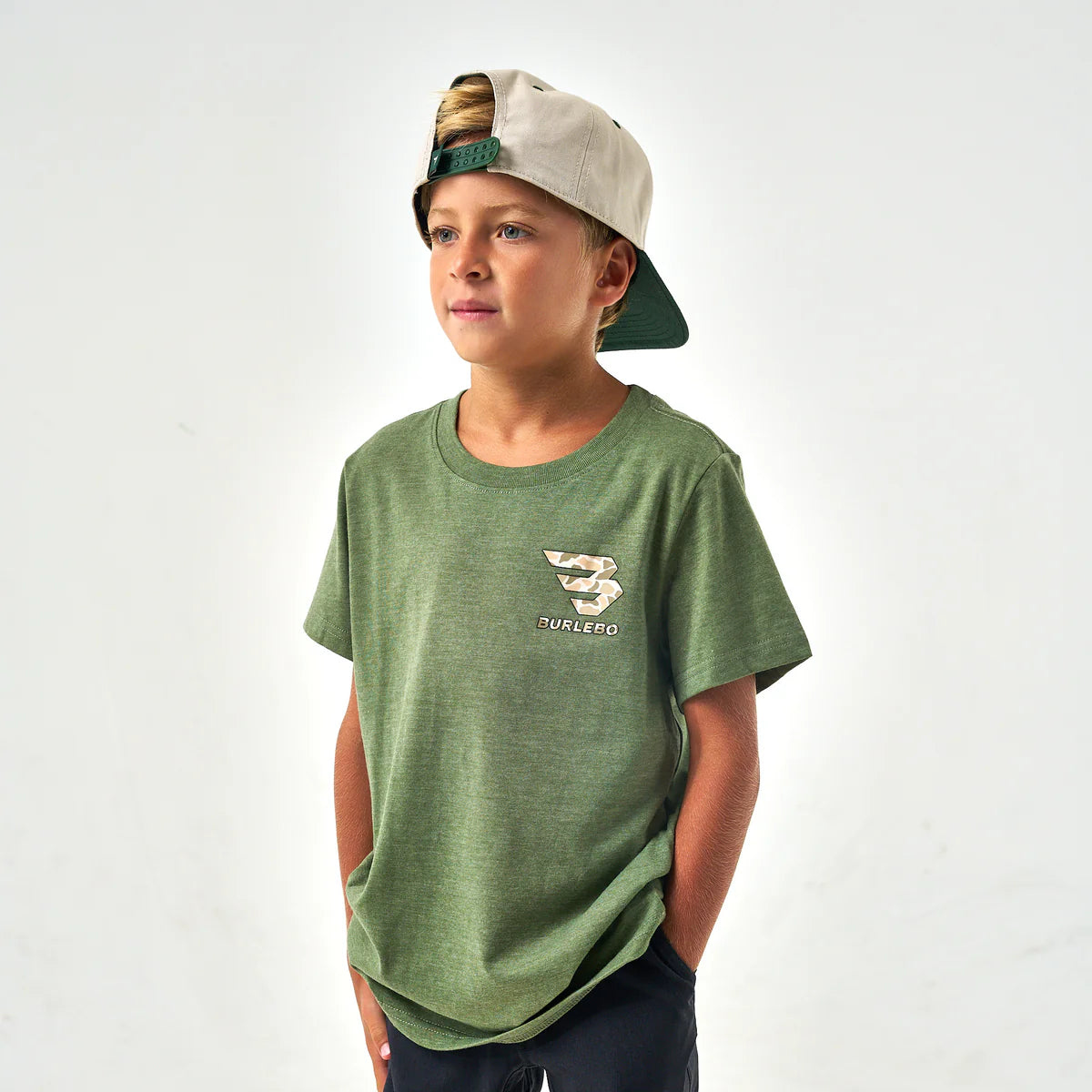 Burlebo Youth Mallard Camo Dog S/S T-Shirt - Heather Olive