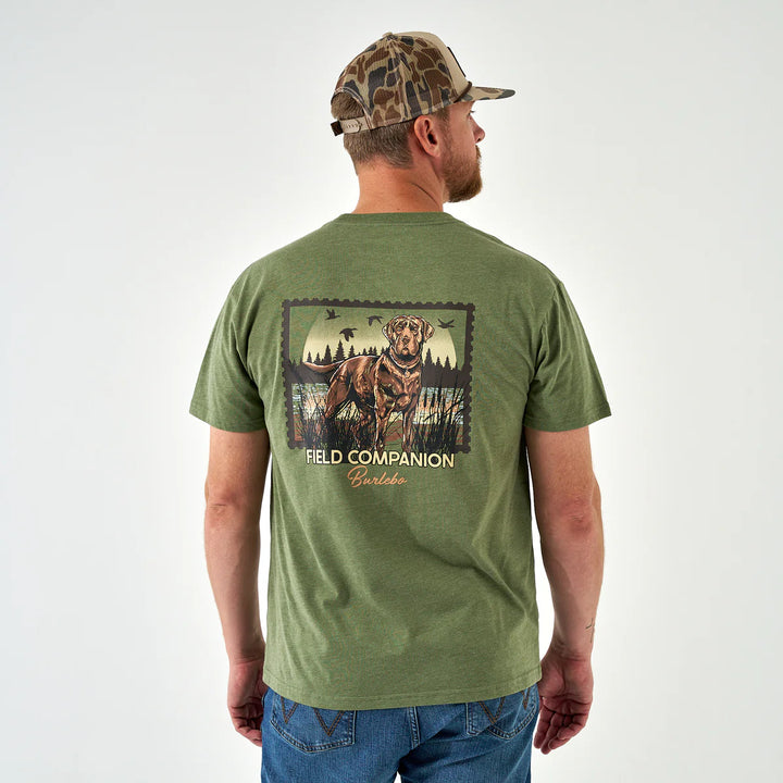 Burlebo Men’s Duck Dog Stamp Pocket T-Shirt - Heather Olive
