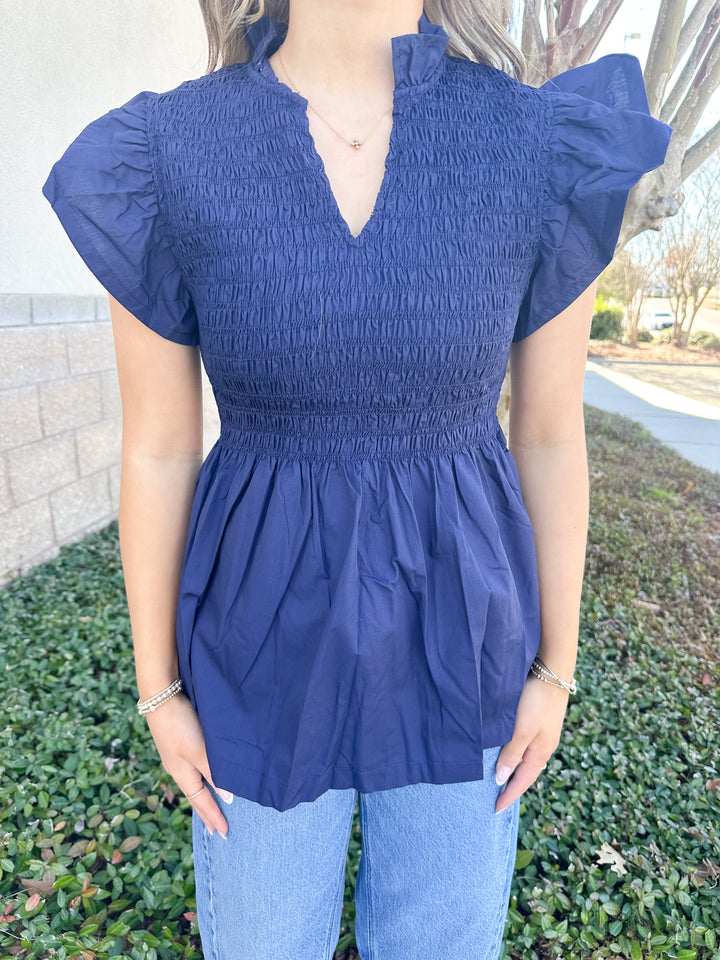 Andy Smocked Top - Navy