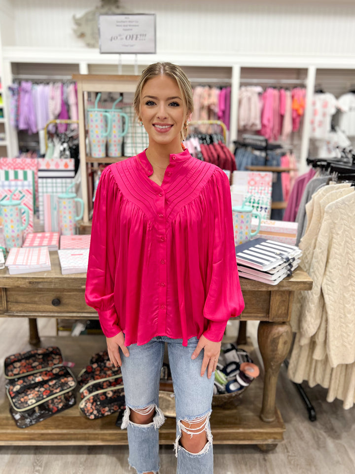 Sassy Satin Blouse - Pink