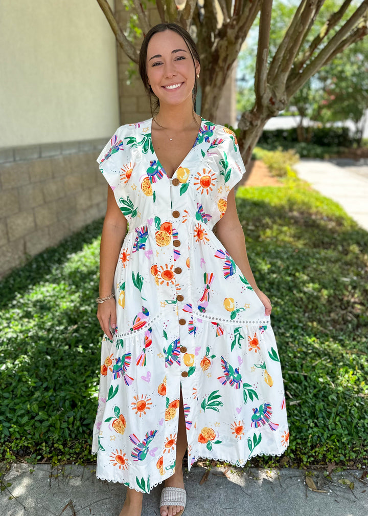 Toucan Fruit Button Down Maxi