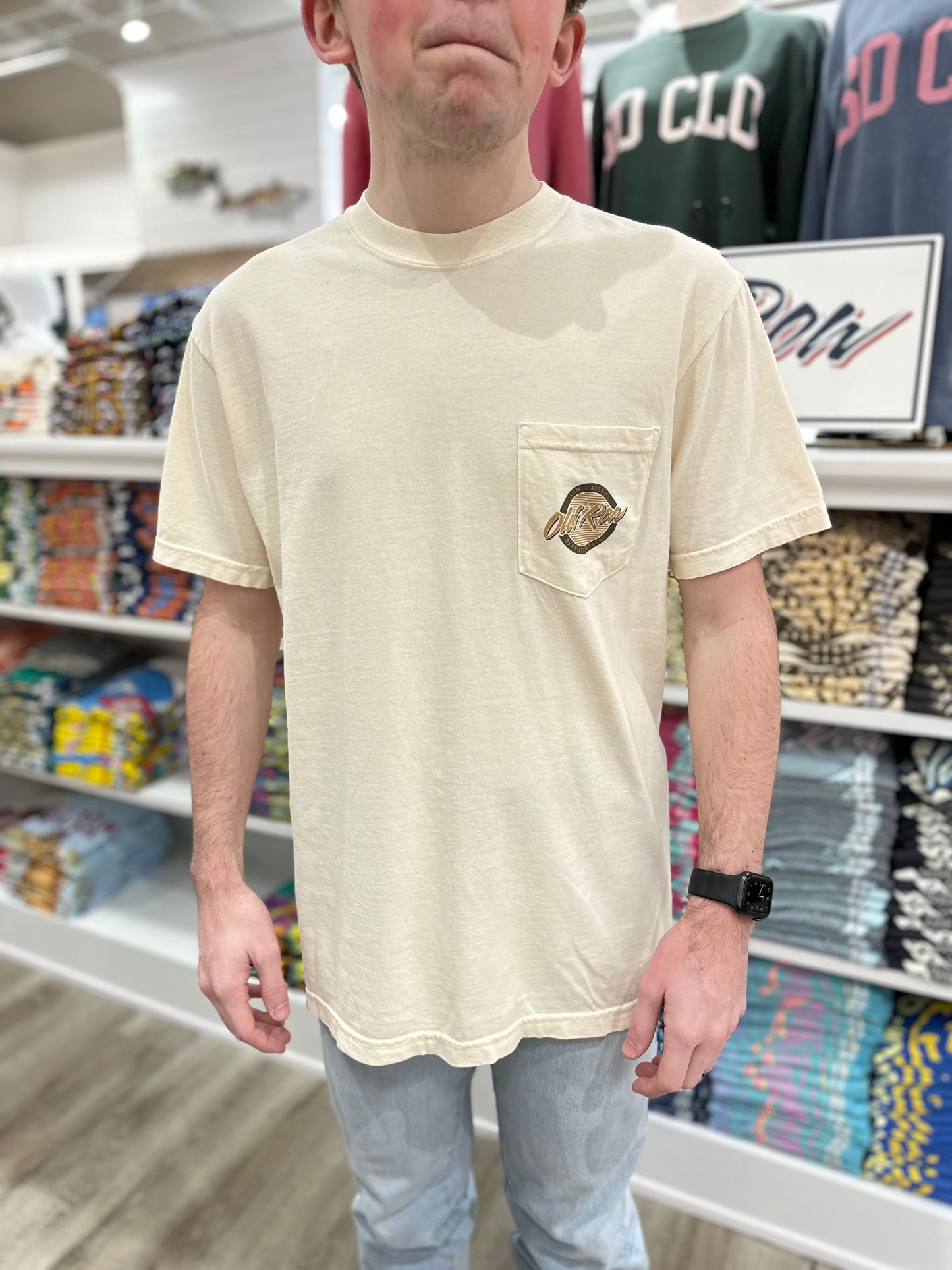 Old Row Deer Camo Circle Logo Pocket S/S T-Shirt - Ivory