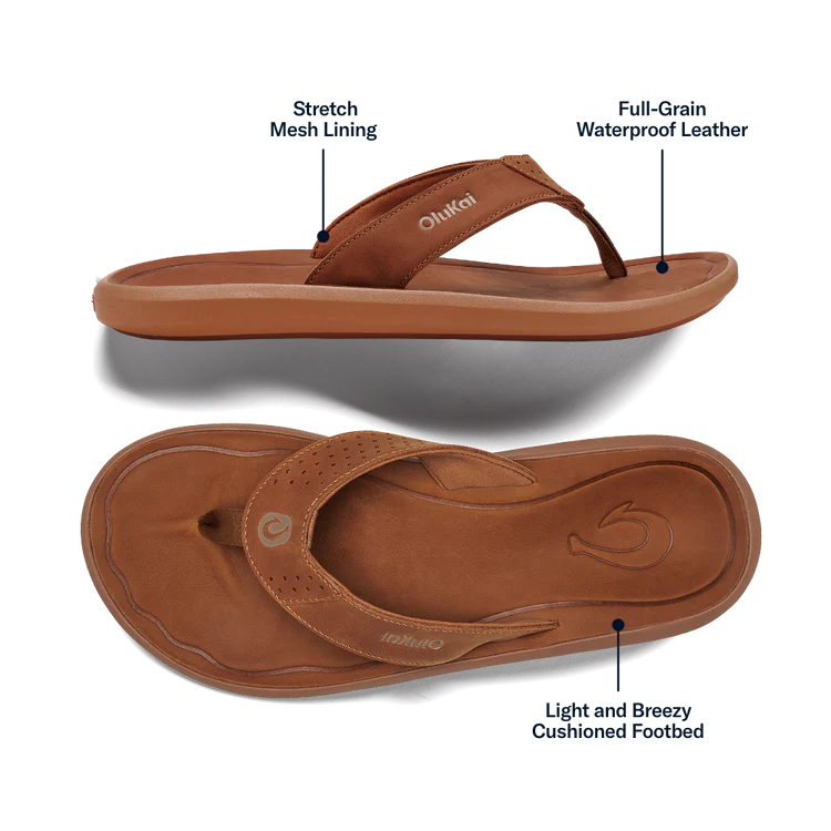 OluKai Men’s Pili Waterproof Leather Sandal - Fox|Fox