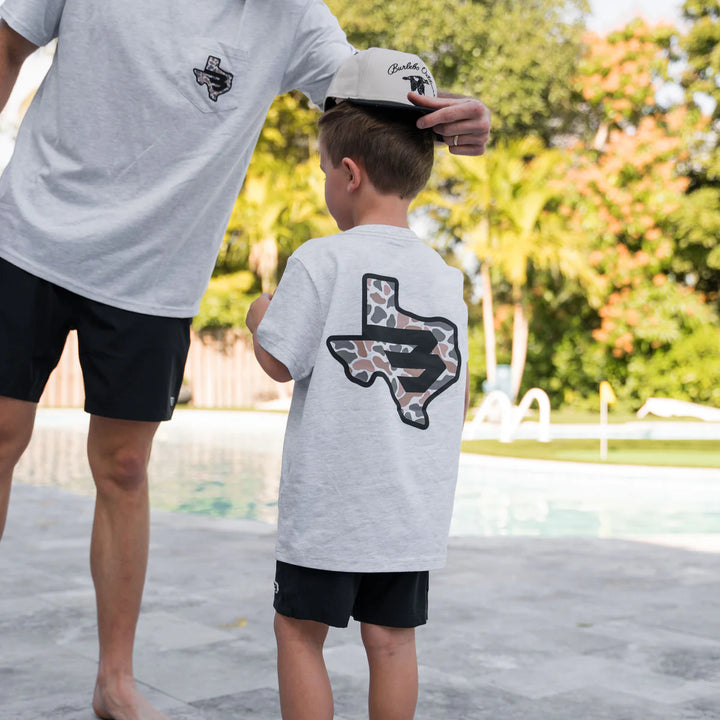 Burlebo Youth Texas Camo Flying B Logo S/S T-Shirt - Heather Ash Grey