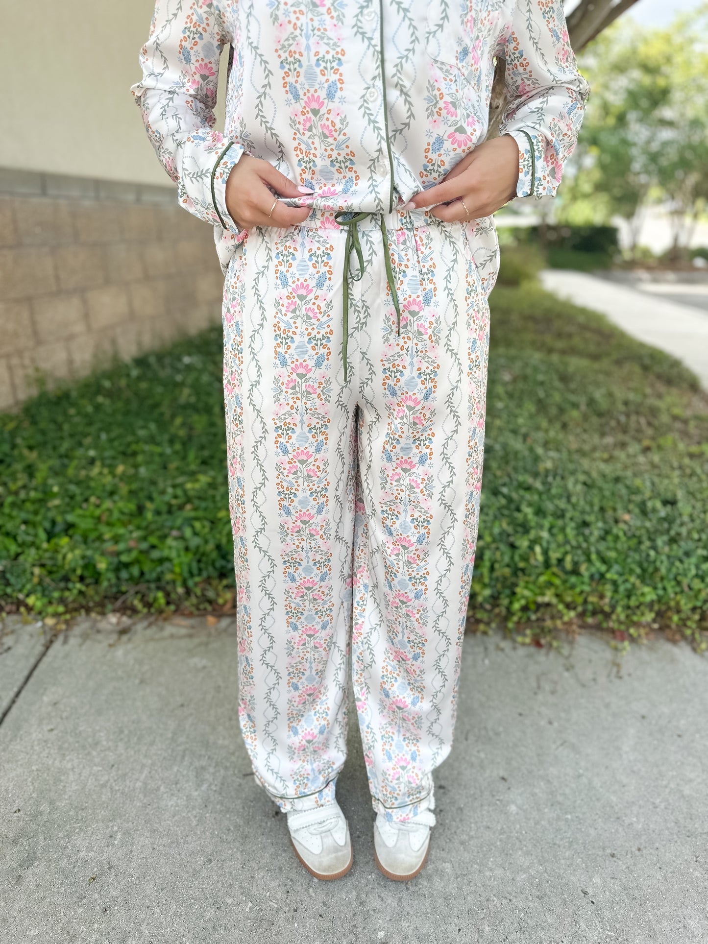 Charlotte Ivy Lane Satin Pajama Pant Set - Ivory