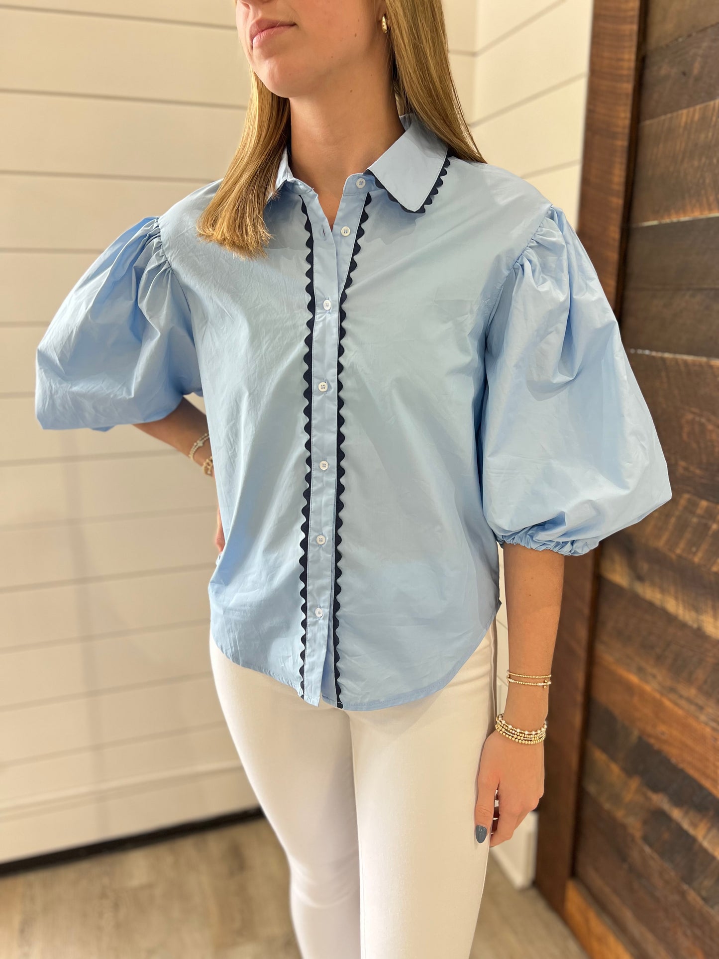 Ric-Rac Trim Top - Blue