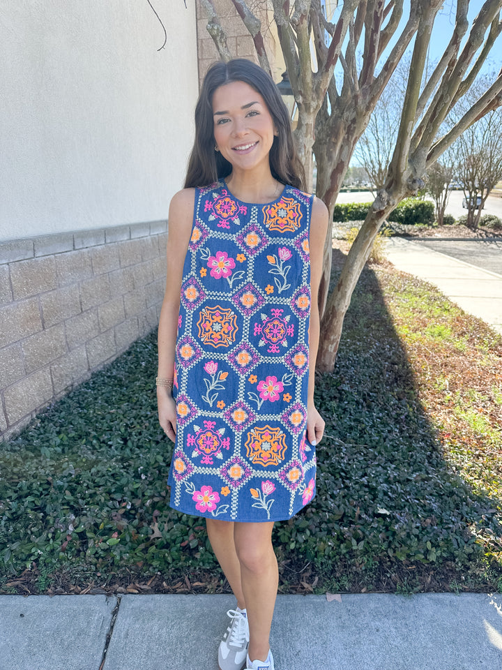 Indigo Garden Shift Dress