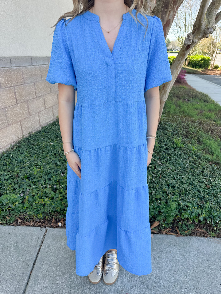 Kinsley Dress - Blue Seersuckers