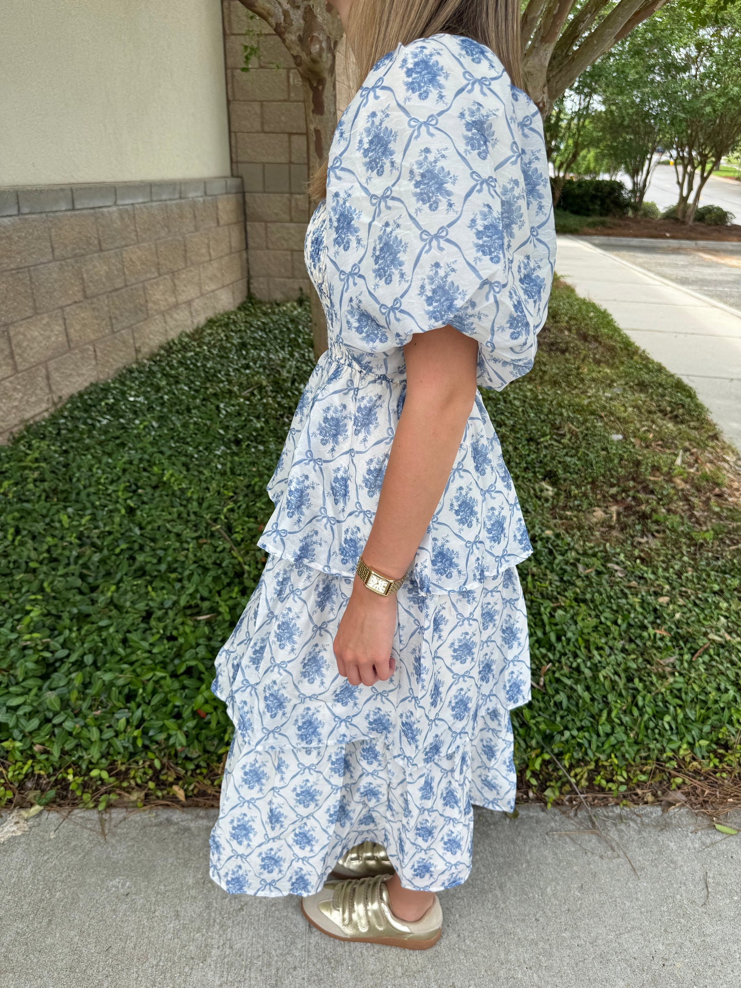 Bodi Smocked Bubble Tiered Midi Dress