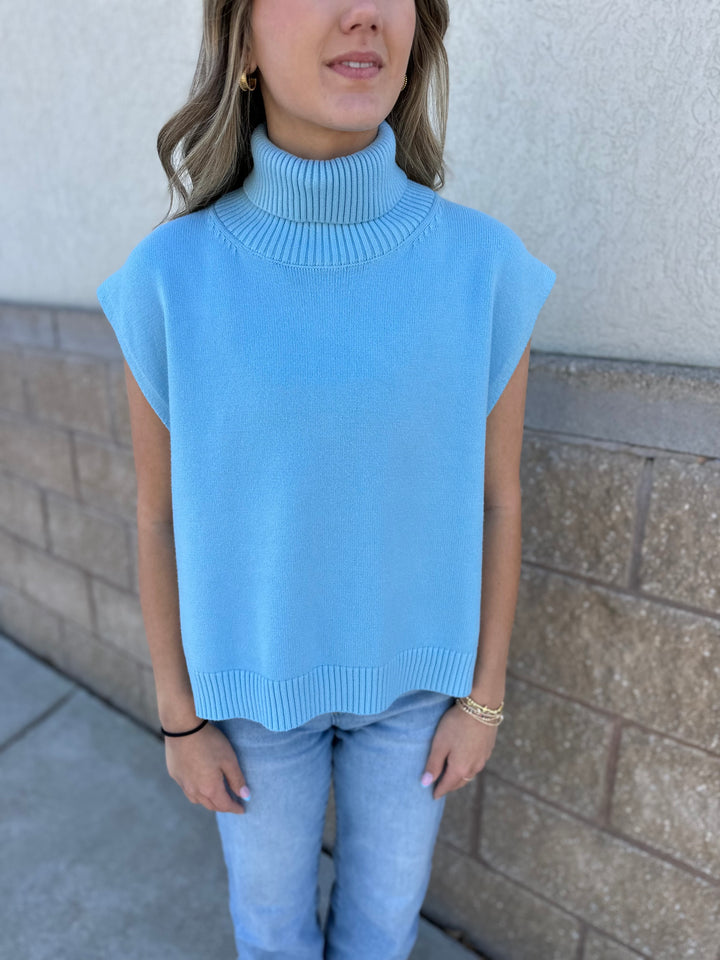 Bailey Turtleneck Hi/Lo Sweater - Baby Blue