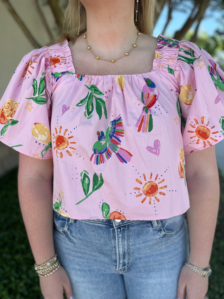 Toucan Fruit Square Neck Top