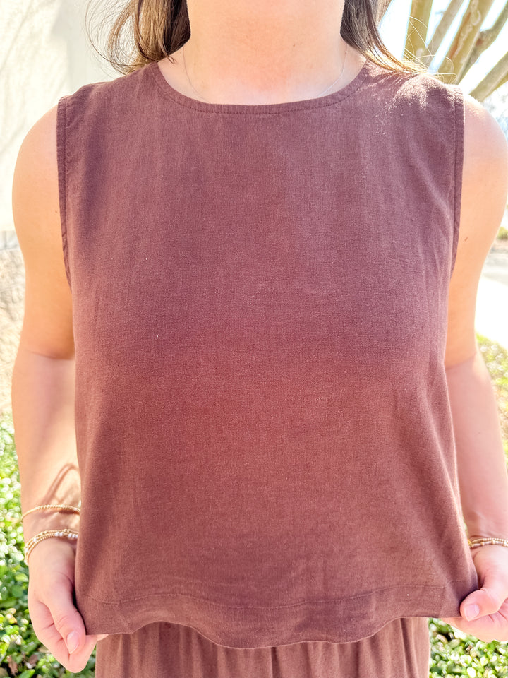 Sloane Linen Top - Chocolate Cherry