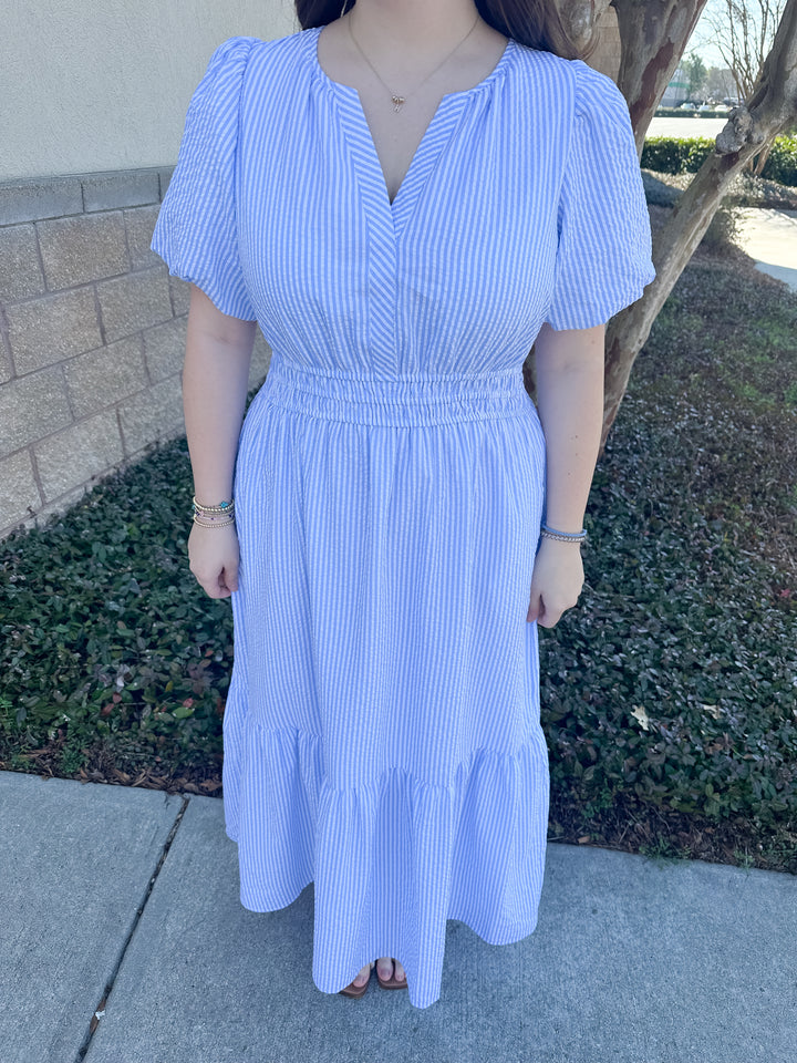 Tracey Seersucker Dress - Blue & White