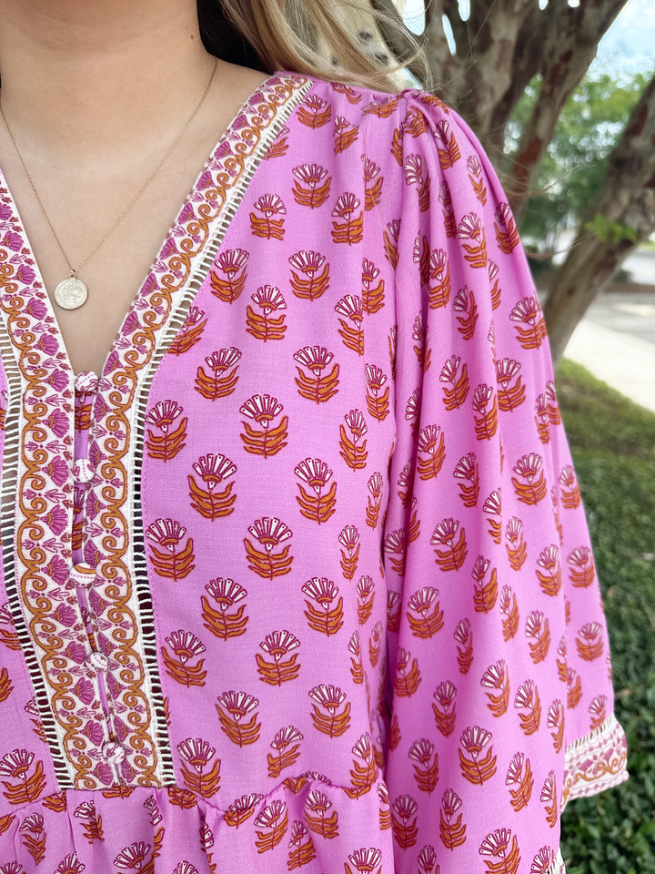 Monroe Top - Floral Foulard Pink