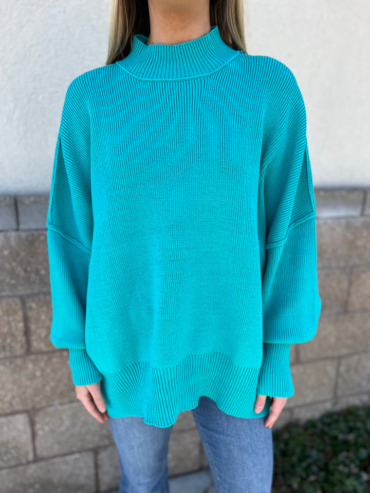 Hit The Slopes Sweater - Turquoise