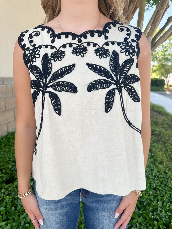 Fran Embroidered Top - Linen