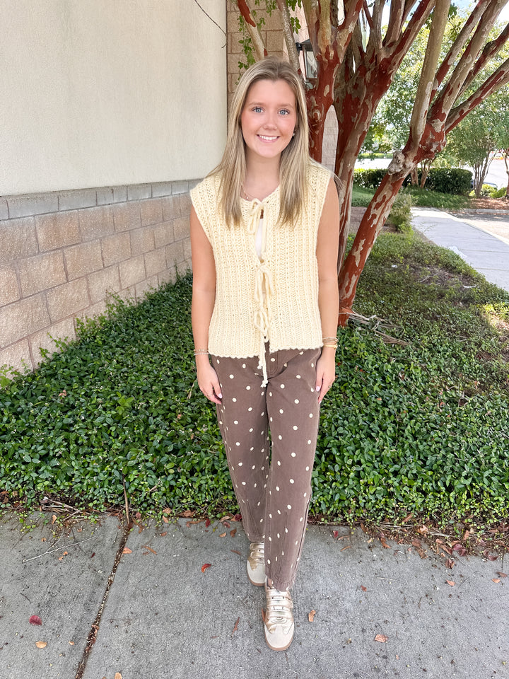 Ella Polka Dot Barrel Jeans - Brown