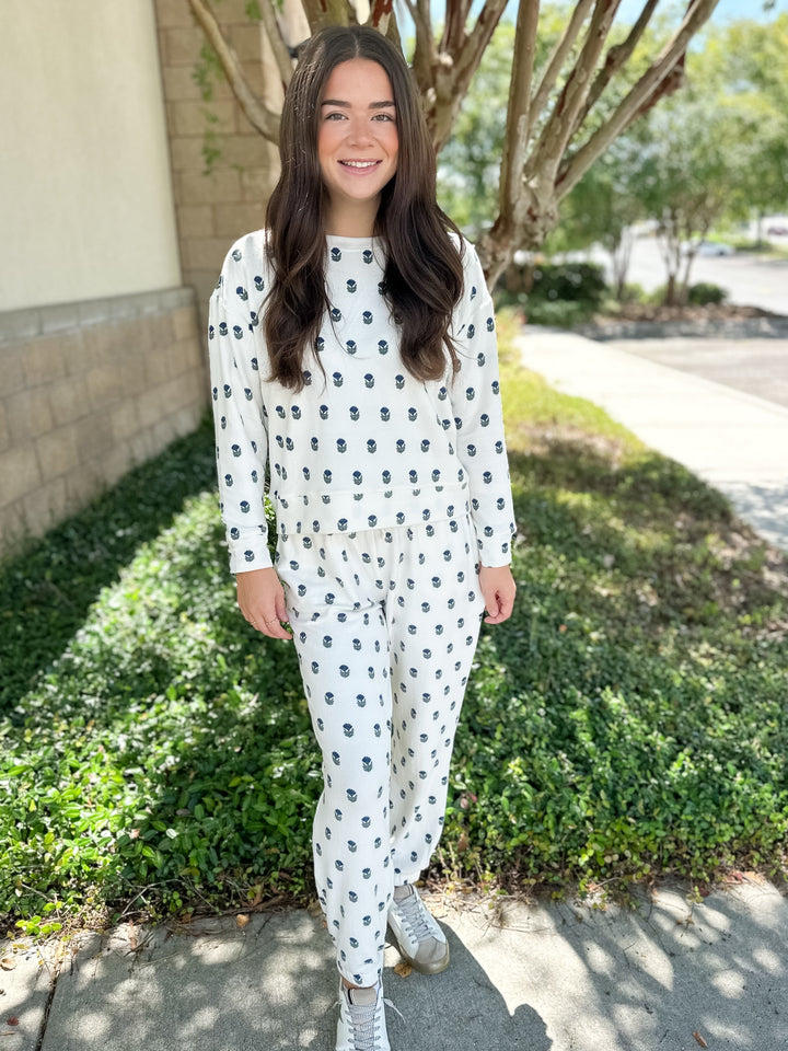 Sophie Floral Foulard Pajama Set - Navy