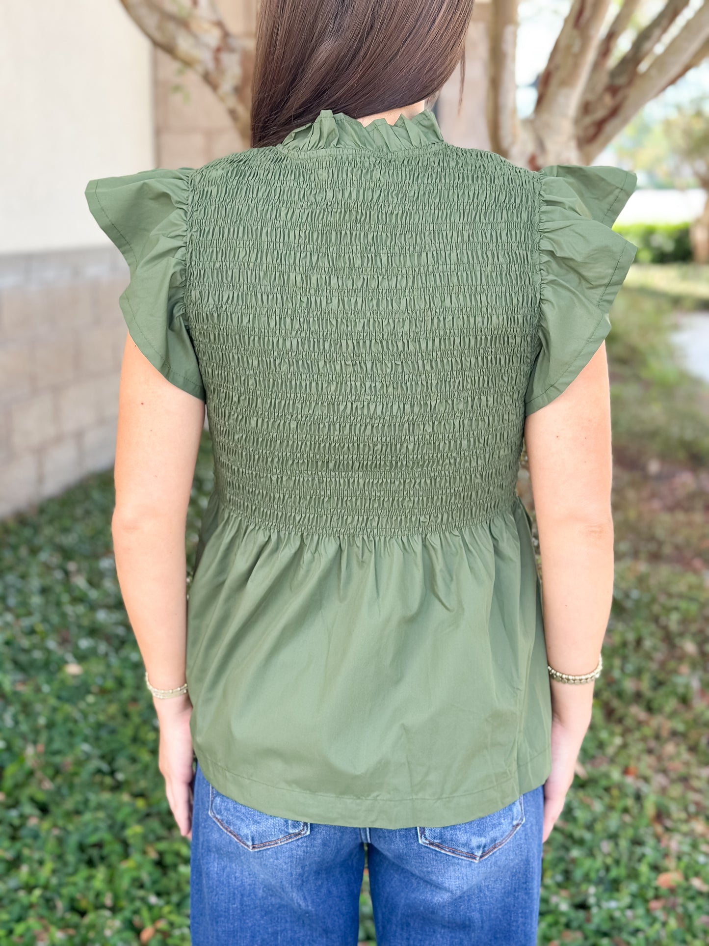 Andy Smocked Top - Olive