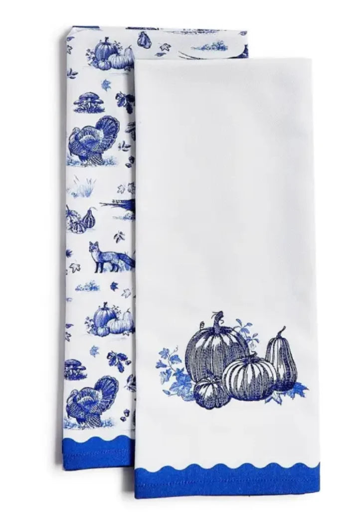 Two’s Company Falling For Blue Toile Dish Towel Set