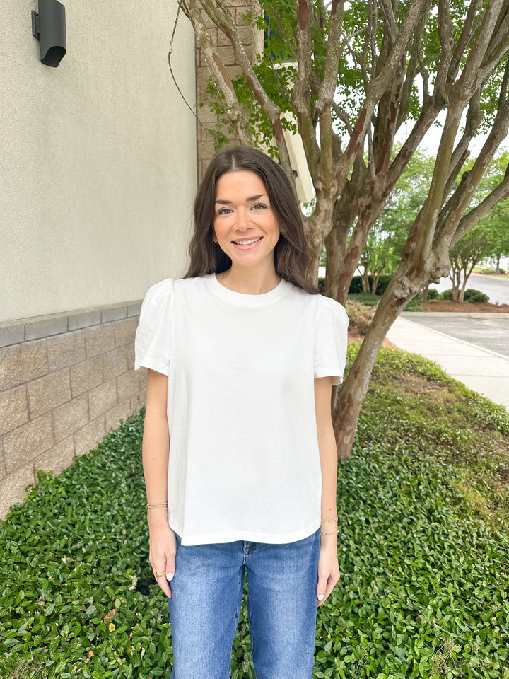 Larissa Pleat Sleeve Tee - White